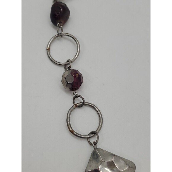 Women's Multi-Strand Necklace Beads & Stones Sliver Tone Adjustable Chain - Picture 4 of 12